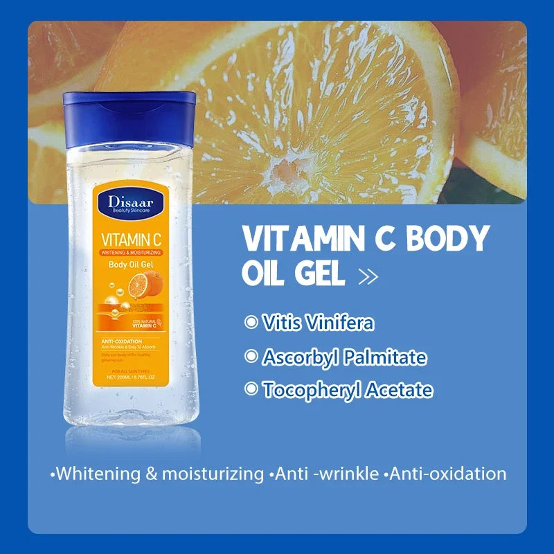 Disaar-Óleo Corporal Extrato de Aloe Vera, Pele Suave, Anti-Rugas, Vitamina C, Óleo Essencial, Hidratante, Pele com Feijão Cacau, 200ml