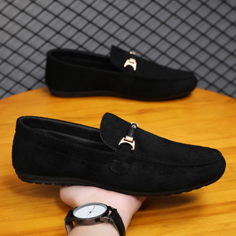 Primavera verão azul camurça mocassins homens deslizamento em mocassins macios respirável apartamentos sapatos de condução sapatos casuais de couro feitos à mão
