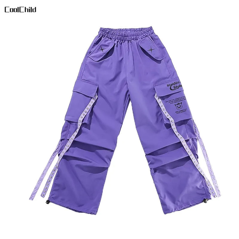 Conjunto de camiseta e calças infantis legais, trajes de jazz, Hip Hop Streetwear, roupas femininas, moda feminina, corredores de rua, colete infantil