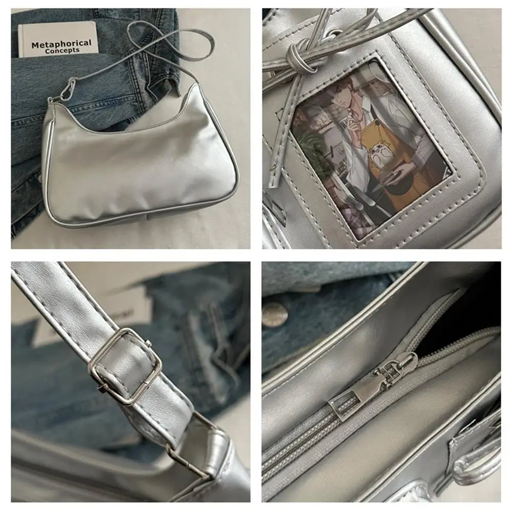 Y2k coreano transparente ita saco meninas doce lolita jk bolsa moda escola crossbody saco harajuku anime crachá exibição sacola