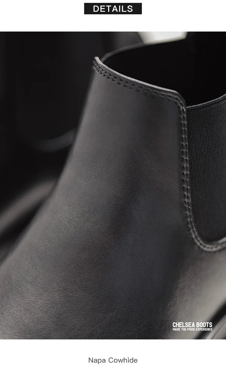 Botas Chelsea Vintage Masculinas Maden, Estilo Britânico, Botas Altas Pretas com Bico Redondo, Calçados Clássicos para Outono e Inverno