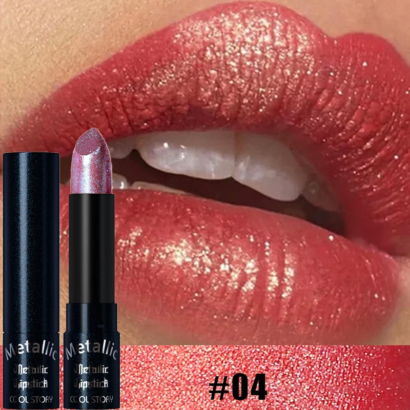 Diamante rosa batom metálico glitter batom à prova dwaterproof água brilhante perolado azul escuro vermelho fosco brilho labial halloween lábios maquiagem