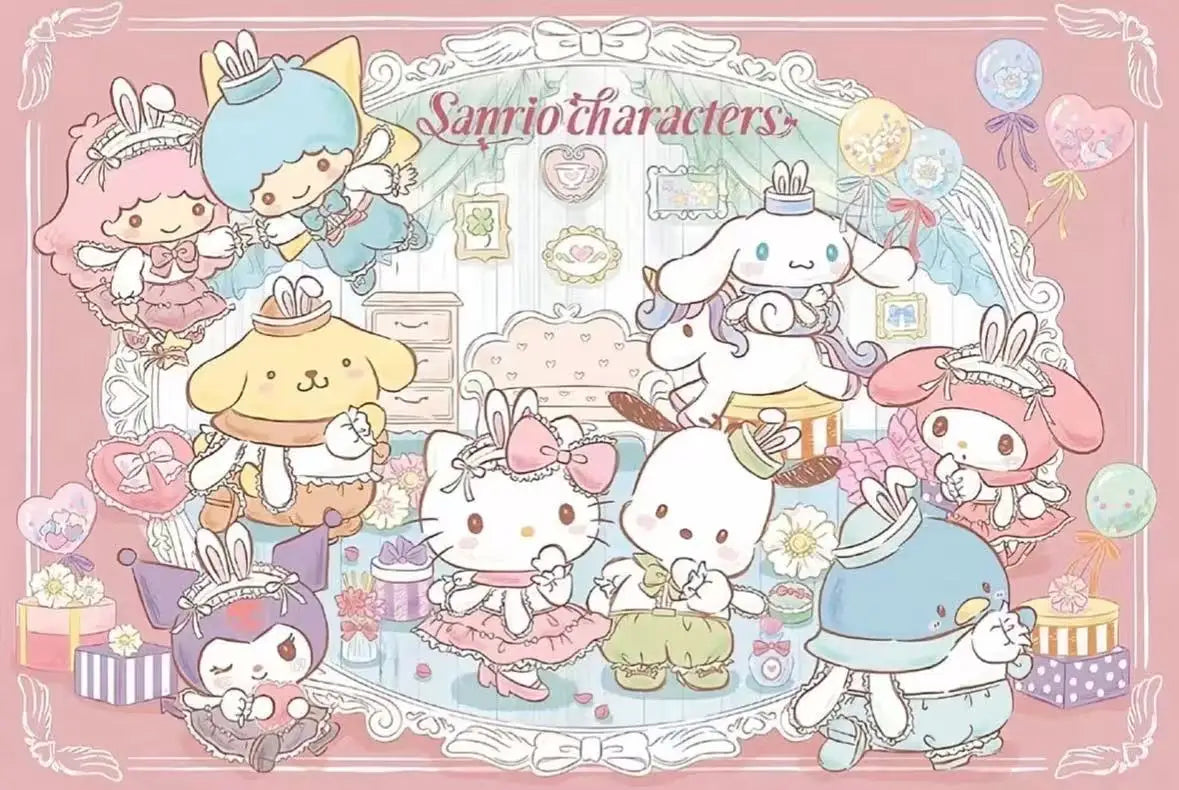 Camiseta Casual Estampada 100% Algodão Sanrio 2026 Coleção Verão Hello Kitty para Adultos e Crianças - Roupa Casual Tal Pai/Mãe, Tal Filho(a)