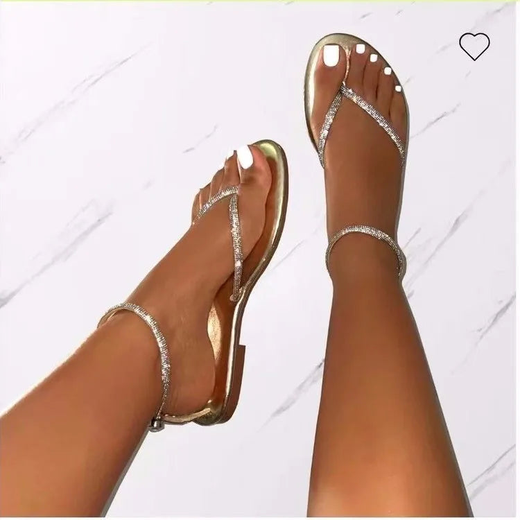 Verão das Mulheres Novas Grande Fixação Toe Rhinestone Colorido Fundo Plano Fivela Cinta Moda Outwear Sandálias de Praia/Chinelos