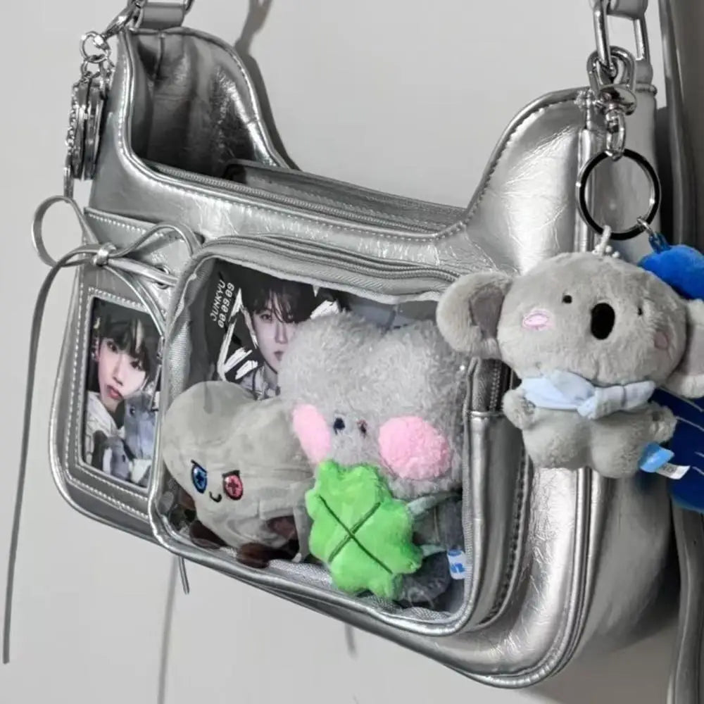 Y2k coreano transparente ita saco meninas doce lolita jk bolsa moda escola crossbody saco harajuku anime crachá exibição sacola