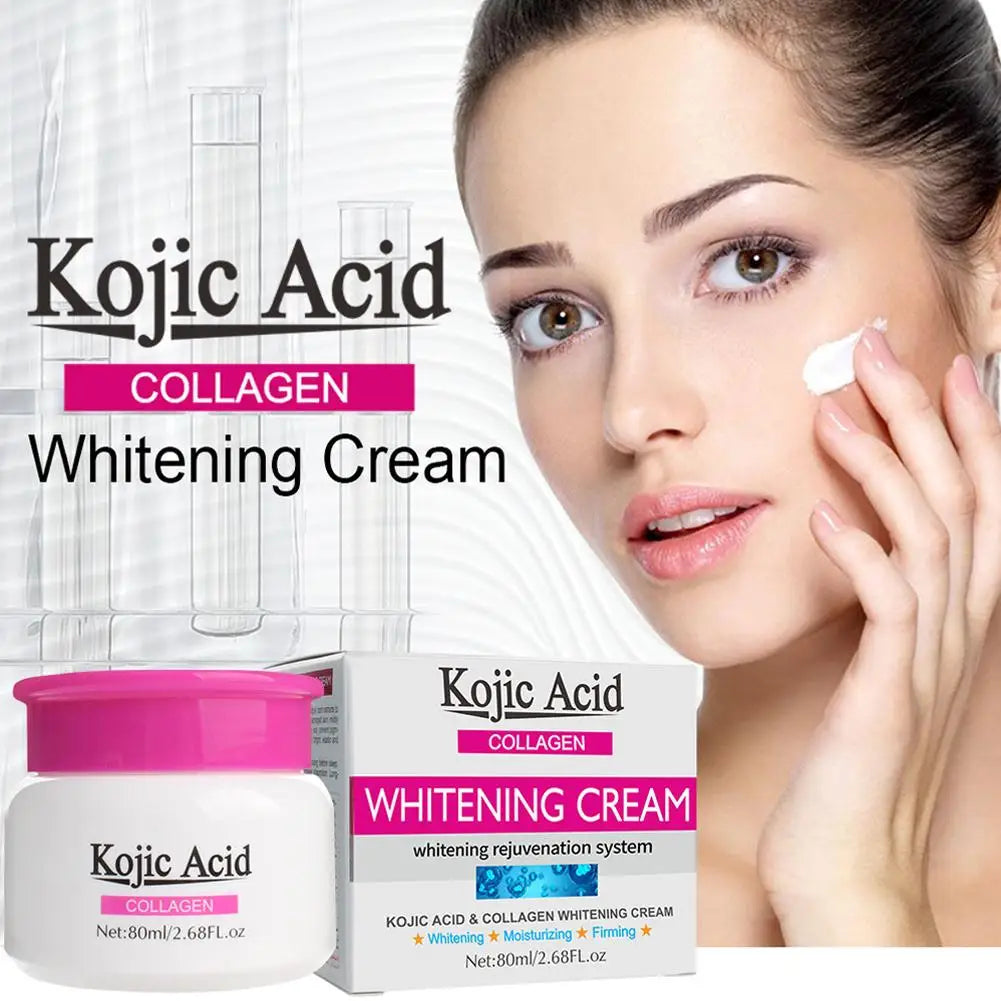 Creme Hidratante Ácido Kójico de Colágeno, Nutrido, Pele Danificada, Brilhante e Suave, Facial, Cuidado, Reparação, R1U9, 80ml