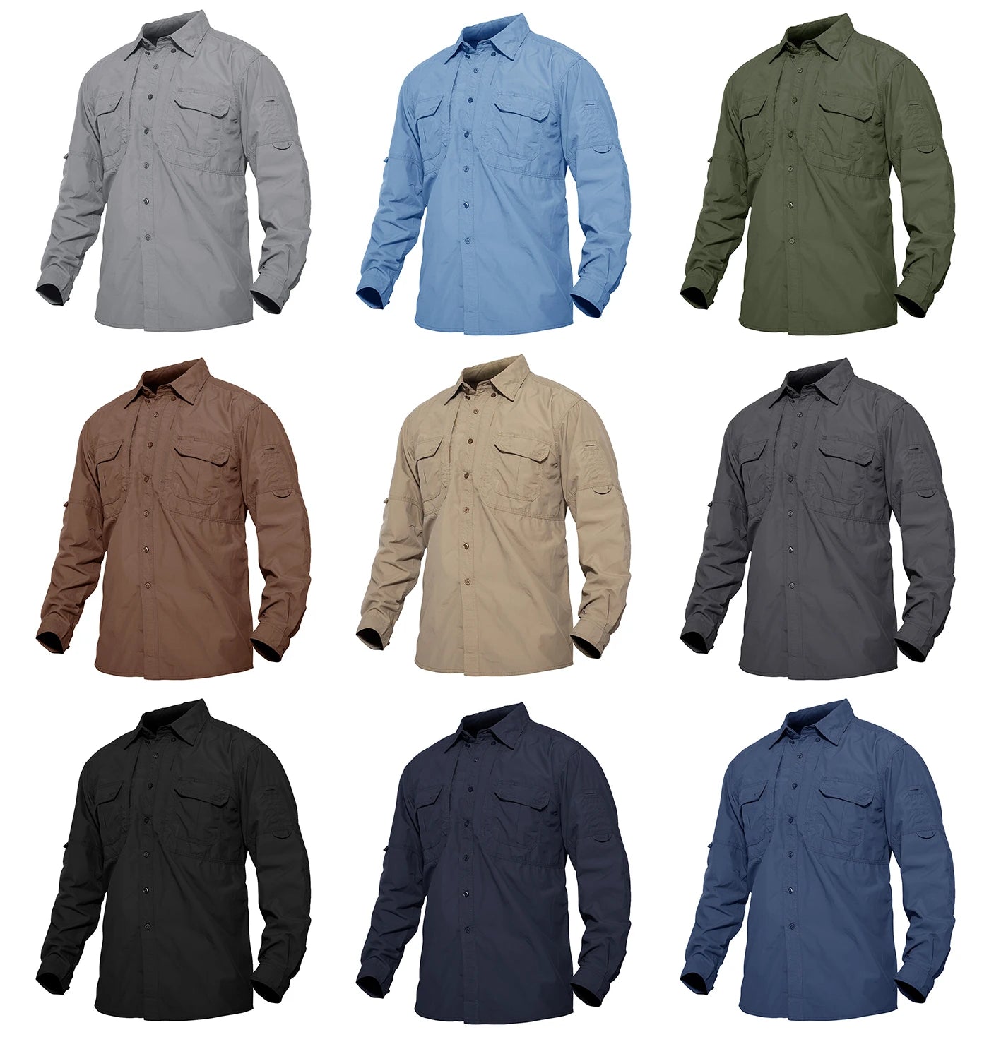 TACVASEN-Camisas leves de manga comprida para homens, camisa de secagem rápida para caminhadas, camisas de nylon para trabalho ao ar livre, carga para o verão