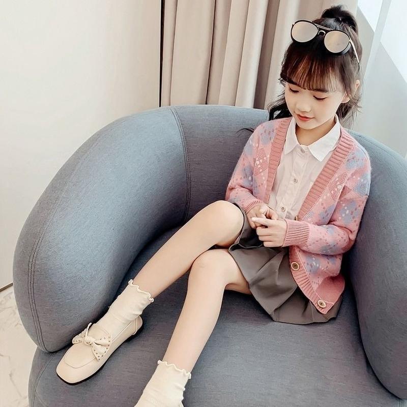 Camisola de tricô de manga cheia infantil, top single-breated, flocking outwear, roupas de bebê meninas, crianças, criança, crianças, 2t, 10 t, 12t, outono, inverno