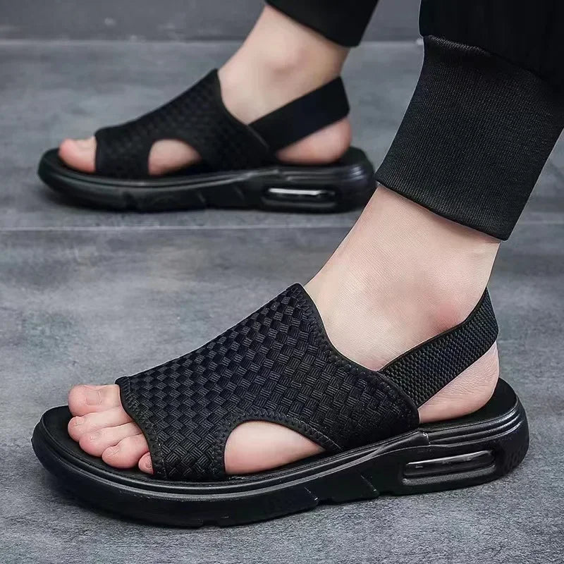 Verão diário estilo casual sandálias masculinas ao ar livre praia moda chinelos preto hombre respirável sapatos deslizamento-em apartamentos de caminhada