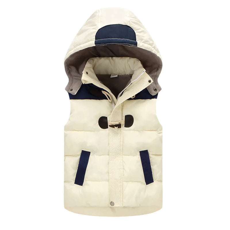 Jaqueta infantil sem mangas com capuz, coletes infantis, colete quente infantil, roupas de algodão, roupas de menino e menina, inverno, 2024
