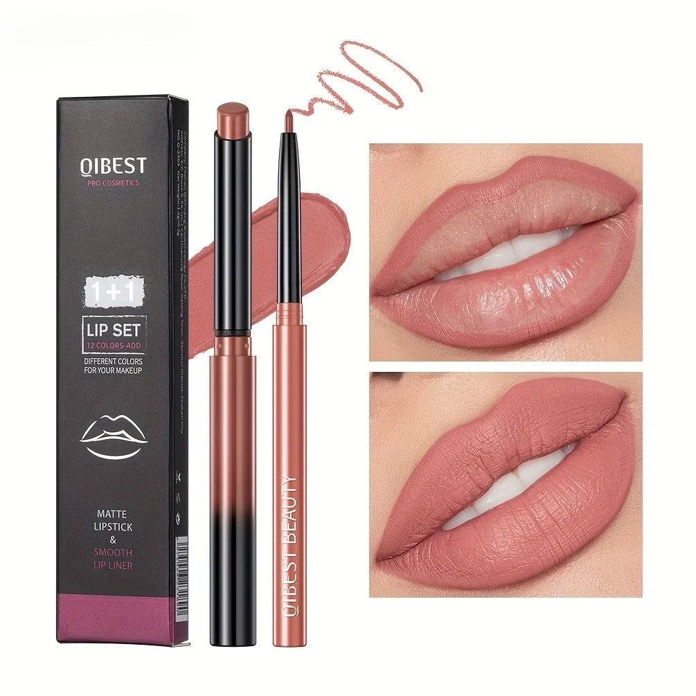 Matte Batom e Lip Liner Set, Cor Renderização, impermeável, de longa duração, Dia dos Namorados Presentes, Conter SQuality Plant, 1 + 1
