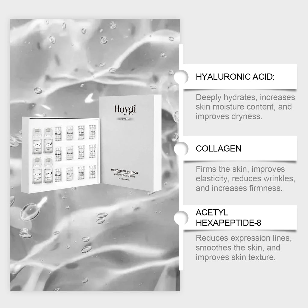 Conjunto de Sérum Facial Firmador com Rolo de Microagulhas, Essência Facial Anti-Envelhecimento, Hidratante, Suavizante e Embelezadora da Pele