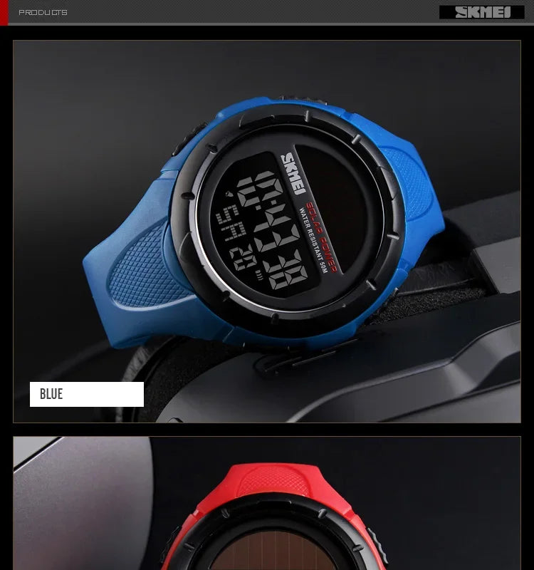Skmei 1405 esporte digital relógios de pulso dos homens solar para energia ambientalmente alarme masculino reloj hombre relógios luminosos
