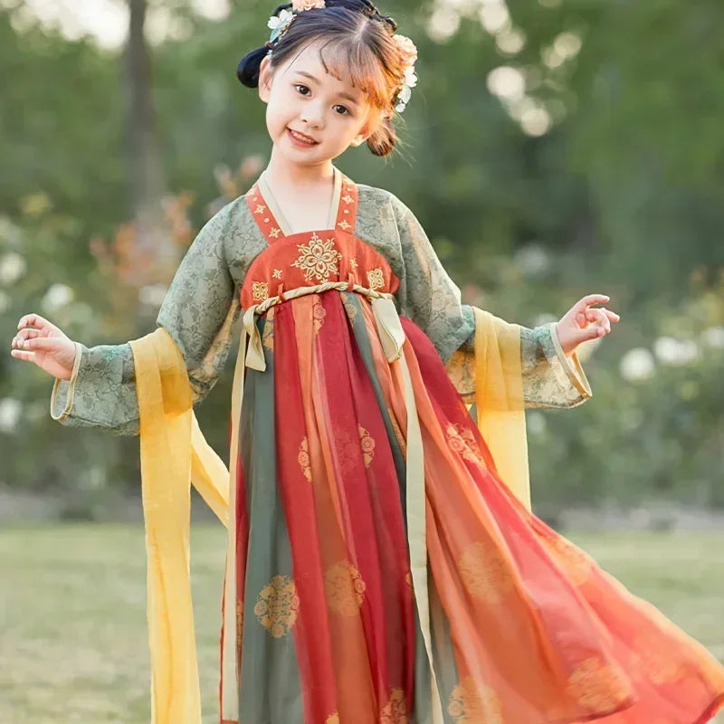 Traje de festa de verão vestidos da menina do vintage crianças roupas vestido casual bebê chinês hanfu cosplay crianças princesa meninas vestido