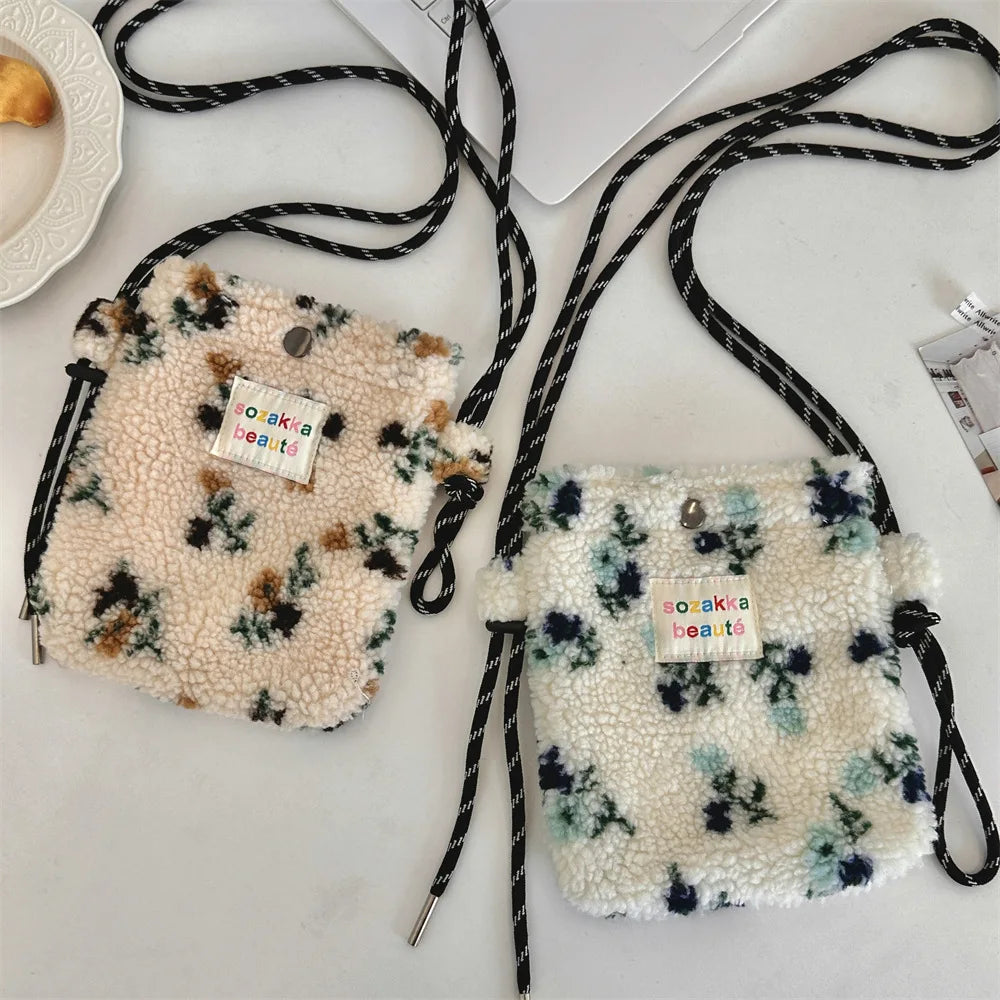Novo ponto de pelúcia crossbody sacos para mulheres bonito rosa bolsa de ombro bolsas bolsa de telefone portátil