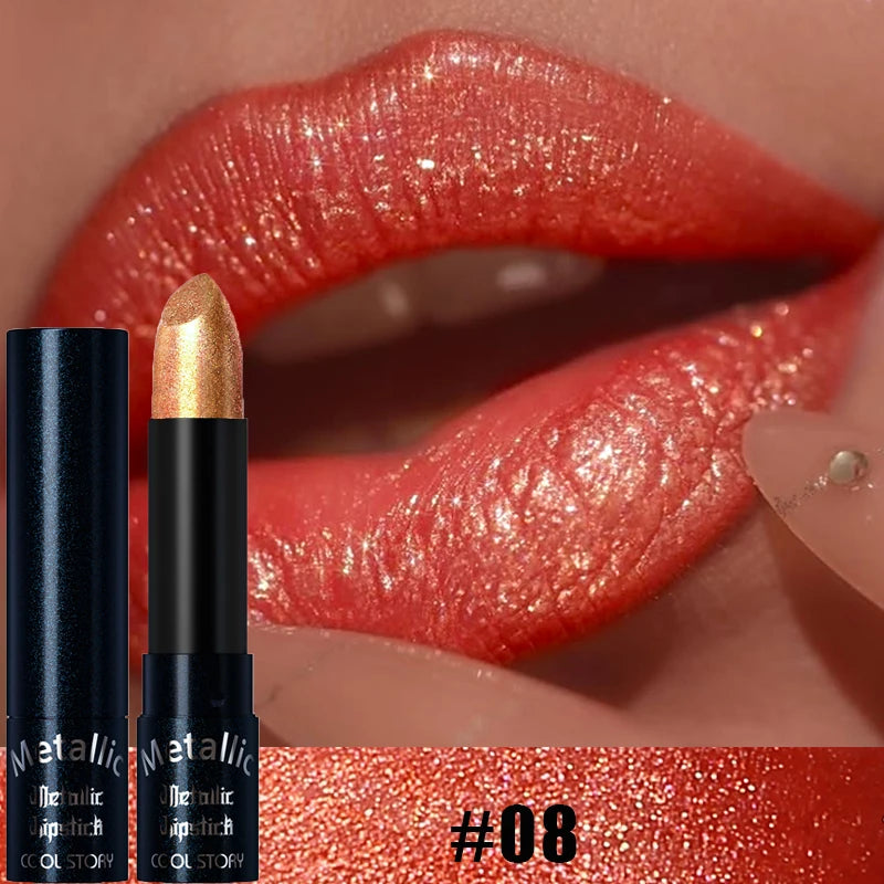Diamante rosa batom metálico glitter batom à prova dwaterproof água brilhante perolado azul escuro vermelho fosco brilho labial halloween lábios maquiagem