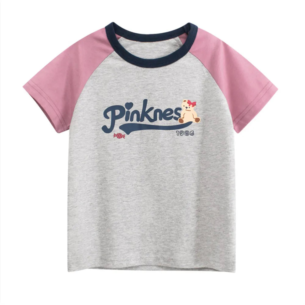 Camisetas dos desenhos animados da menina 2025 crianças 100% algodão roupas bonitos cão gato elefante crianças meninas manga curta casual esporte topo t