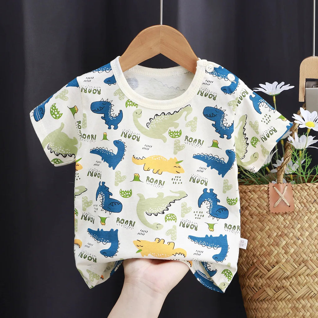 2025 verão crianças dos desenhos animados camiseta para menino animal impressão dinossauro urso meninos t camisa meninas topos camisetas dos desenhos animados crianças roupas