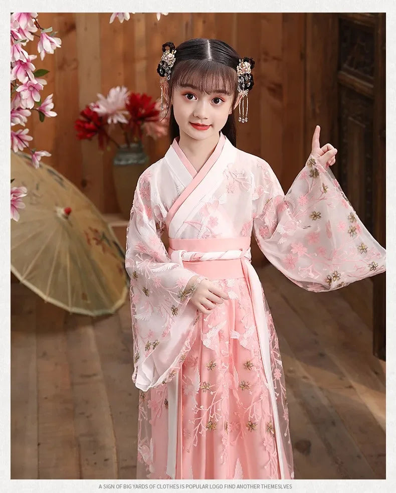 Traje de festa de verão vestidos da menina do vintage crianças roupas vestido casual bebê chinês hanfu cosplay crianças princesa meninas vestido