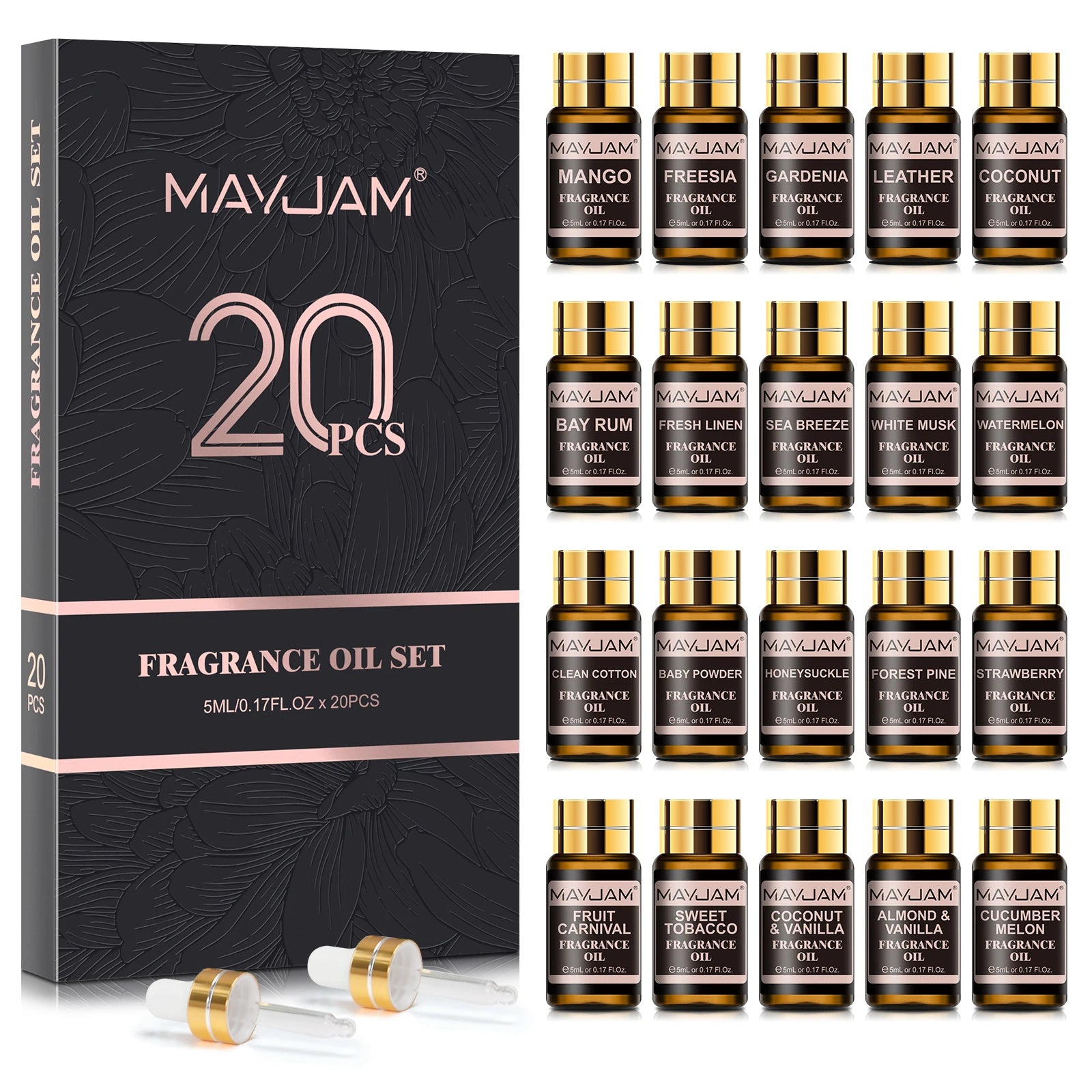Mayjam kit de óleos de fragrância 20 pçs/set coco & baunilha almíscar branco melancia óleo de morango para umidificador difusor vela fazendo