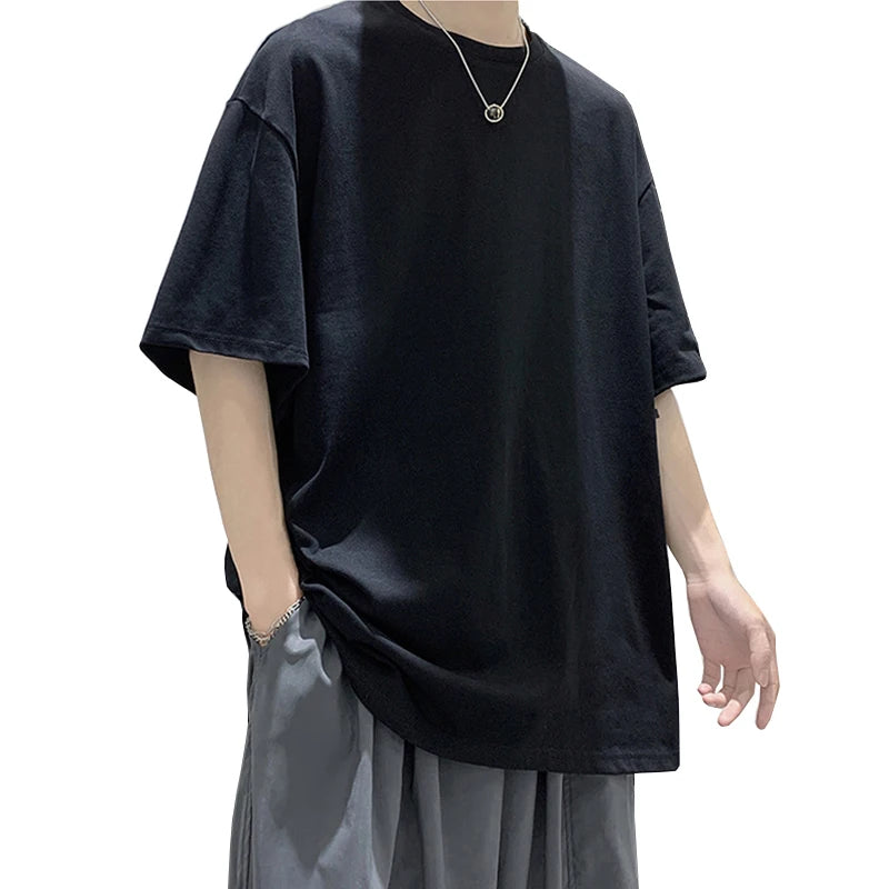 Camiseta de manga curta extragrande masculina, camiseta solta com decote em O, blusa de streetwear Hip Hop, camiseta de algodão, nova moda, verão, 5XL