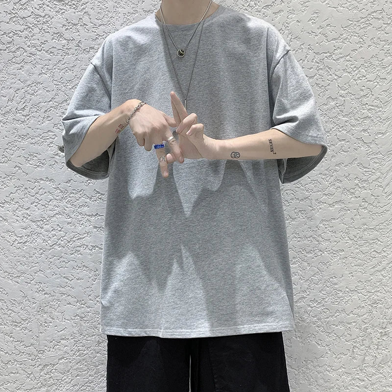 Camiseta de manga curta extragrande masculina, camiseta solta com decote em O, blusa de streetwear Hip Hop, camiseta de algodão, nova moda, verão, 5XL