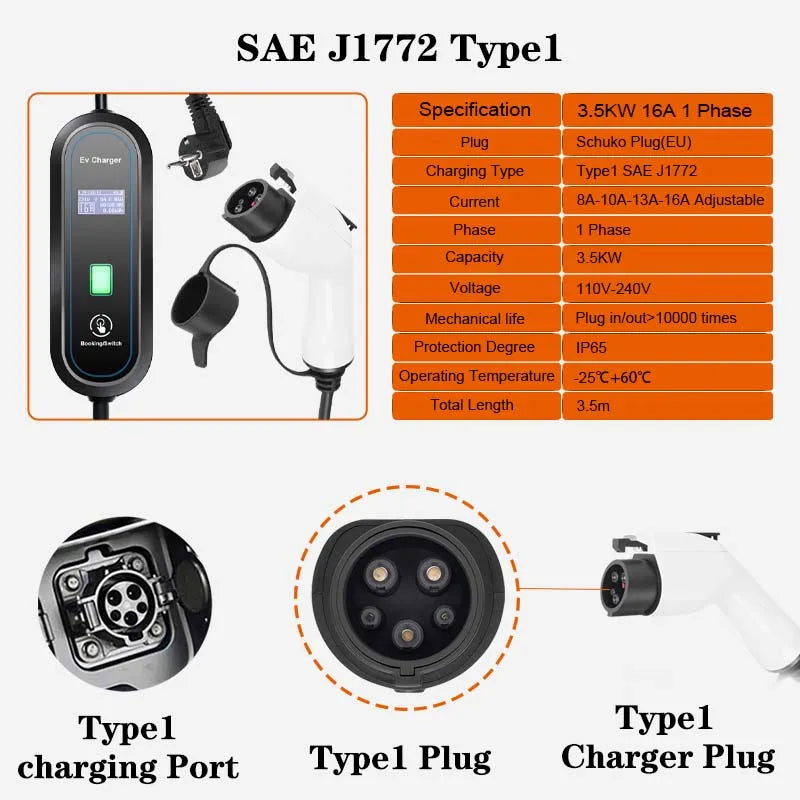 220v portátil ev carregador type2 iec 62196 carregador de carro elétrico 3.5kw 16a 1 fase evse carregamento rápido wallbox ev estação de carregamento