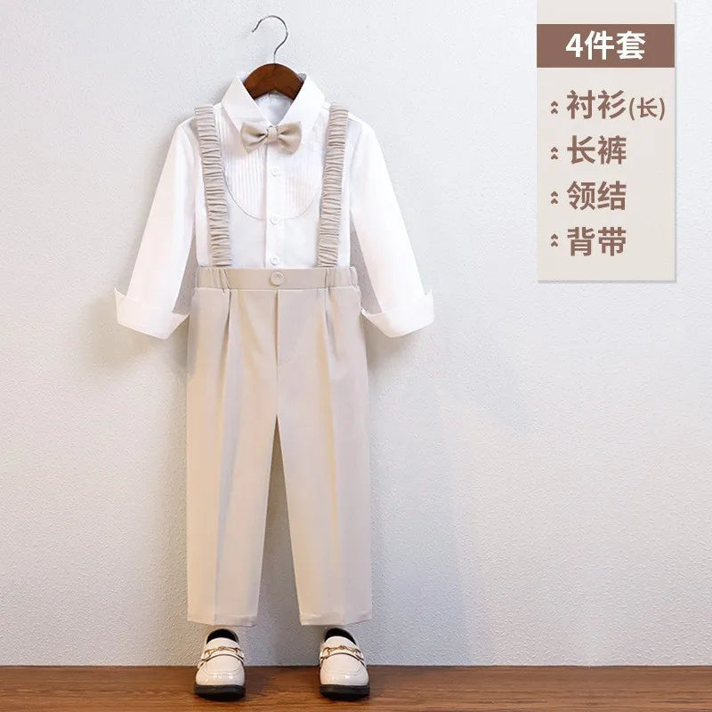 Cavalheiro crianças verão respirável vestido de casamento escola meninos colete camisa calças gravata borboleta fotografia terno crianças traje aniversário