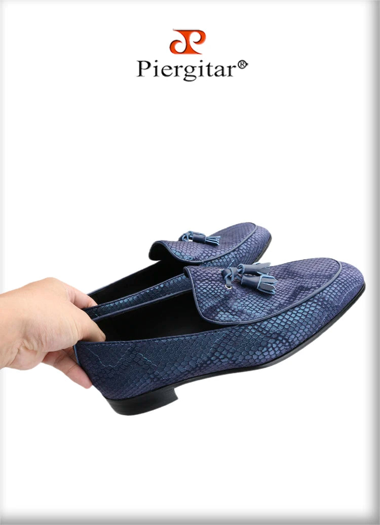 Piergitar-Mocassins de camurça serpentina masculina com borlas de couro combinando, chinelos artesanais para fumar, sola vermelha, novo modelo, 5 cores