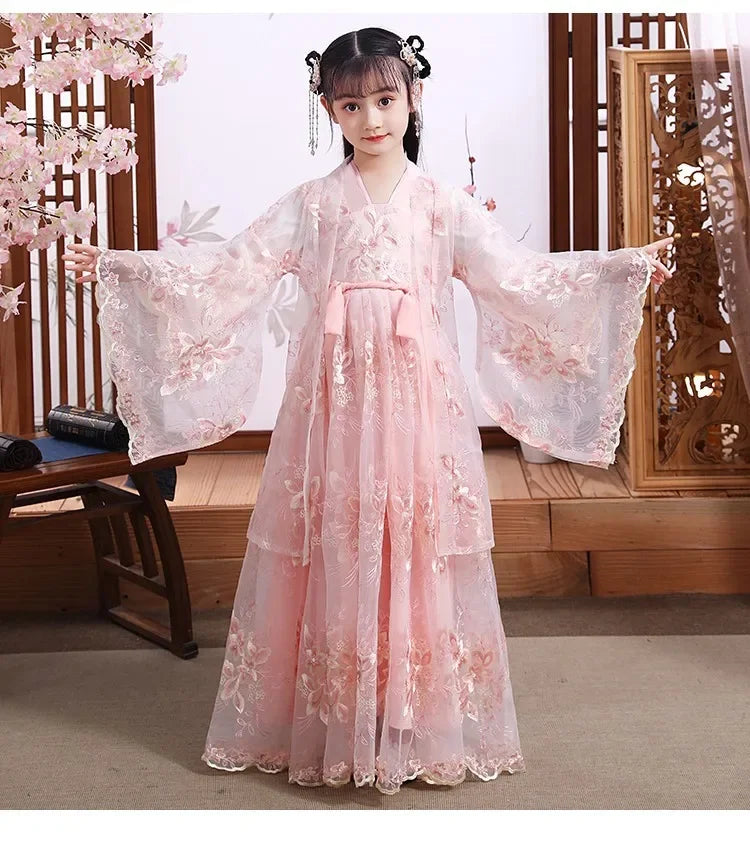 Traje de festa de verão vestidos da menina do vintage crianças roupas vestido casual bebê chinês hanfu cosplay crianças princesa meninas vestido