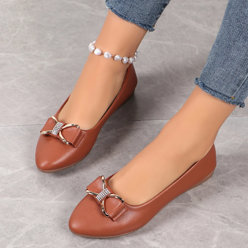 Novas mulheres apartamentos sapatos ballets fivela de metal arco mocassins planos mulheres grandes metros moda mary jane sapatos para mulher zapatos de mujer