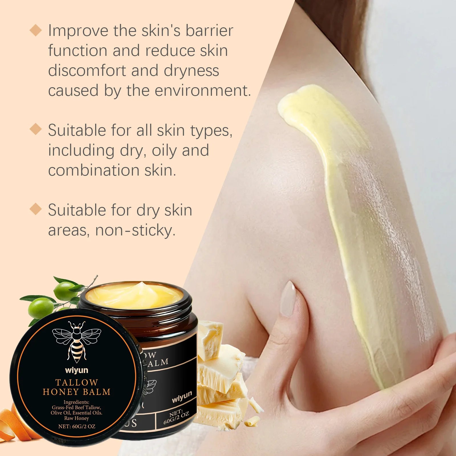 Tallow mel bálsamo brilhante hidratante pele enhacne elasticidade melhorar a embotamento desbotar linhas finas endurecimento rosto corpo hidratar creme