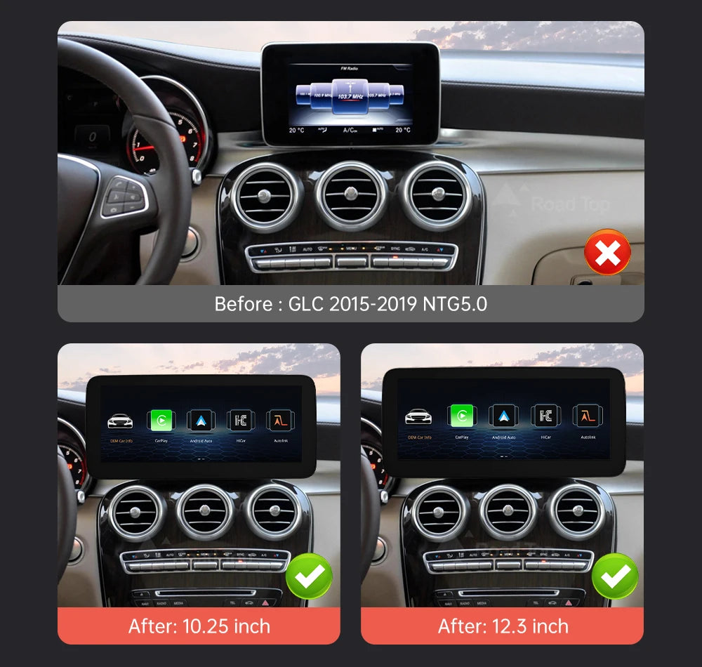 Tela multimídia linux sem fio carplay android auto para mercedes-benz w205 w176 glc a c v classe w447 cla gla 2015-2018 ntg5.0
