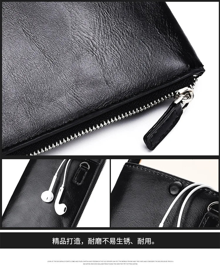 Carteiras clássicas com zíper estilo longo masculino, porta-cartão, grande capacidade, grande para celular, marca de luxo, bolsa masculina, qualidade