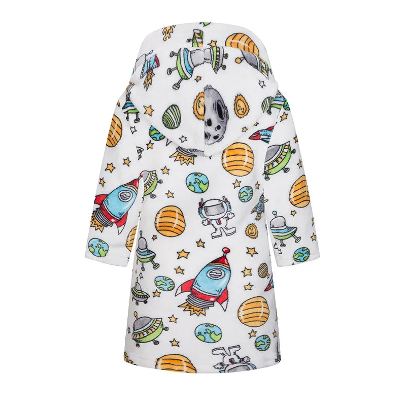 Roupão de banho infantil de dinossauro com capuz, pijama de unicórnio de desenho animado para meninos, roupões de banho de lã para meninas, roupa de dormir para bebês