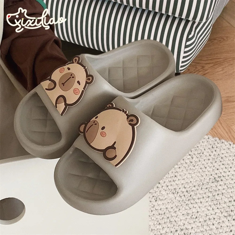 Capivara flip flops feminino chinelo kapibara bonito nuvem sandálias verão praia slides casa quarto sapatos kawai plana feminino eva