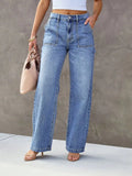 Jeans femininos de perna larga azul claro e perna reta – calças jeans elegantes e confortáveis para moda sem esforço
