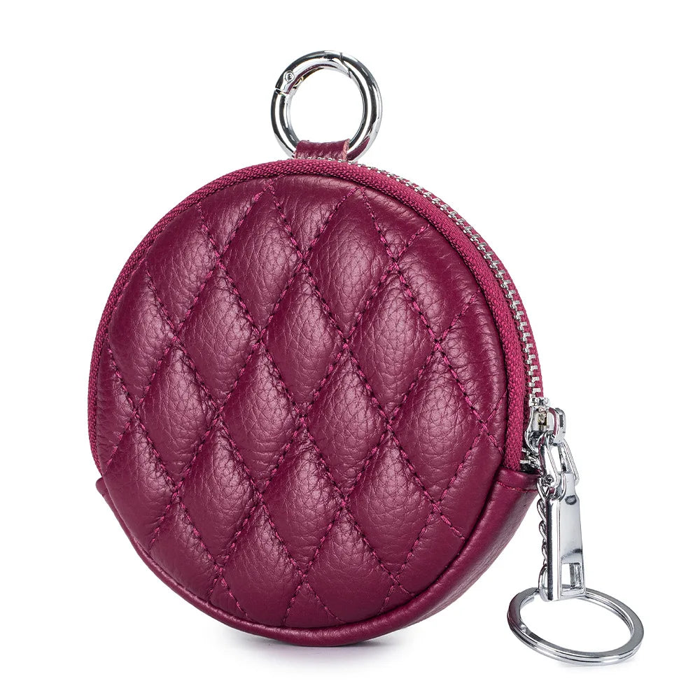 Mini porta-moedas de couro real para mulheres, carteira de costura de diamante mini organizador, bolsa de dinheiro pequena para chaves e fone de ouvido