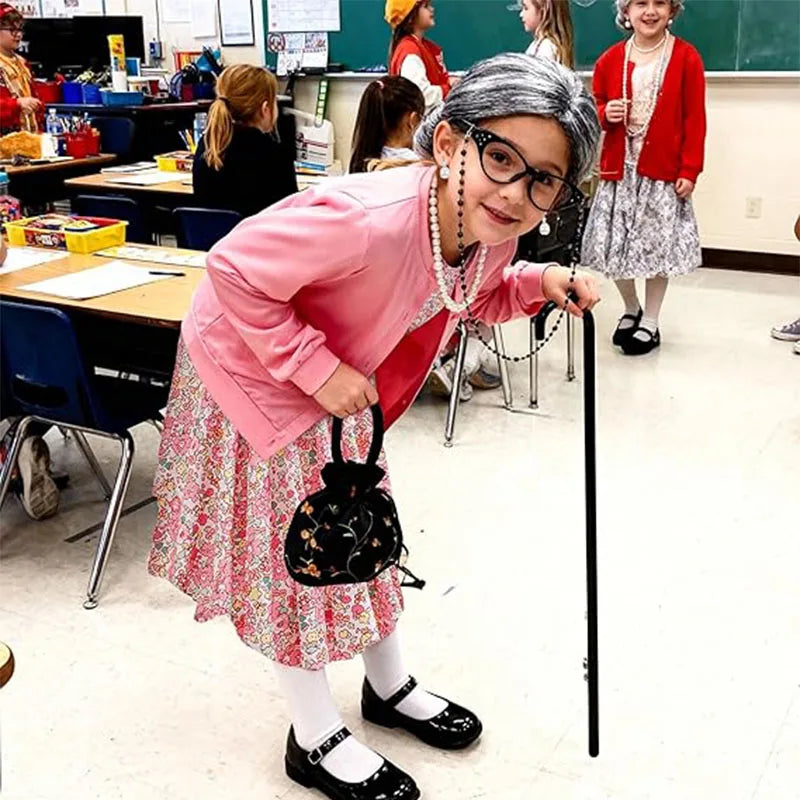 Crianças comemorando 100th dias escolares engraçado cosplay pequena avó traje velha senhora vovó 100 dias de escola crianças fantasia vestido