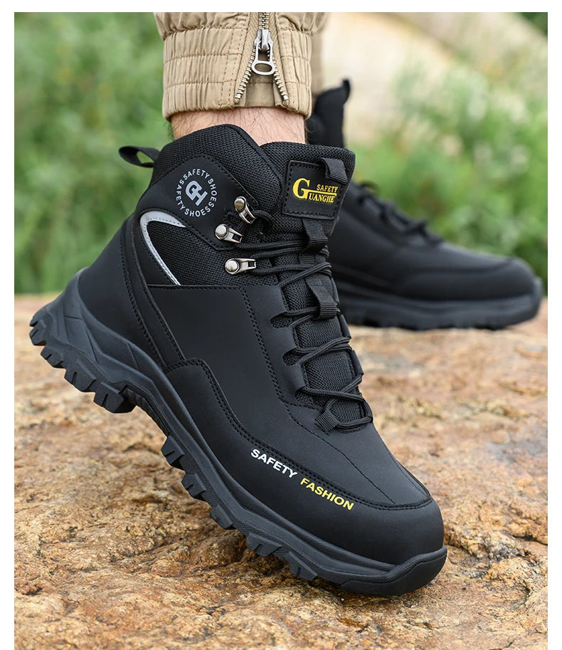 Moda novos sapatos de trabalho de segurança anti-esmagamento anti-punctura anti-odor homens usam sapatos antiderrapantes botão fivela sapatos de dedo do pé de aço à prova dwaterproof água