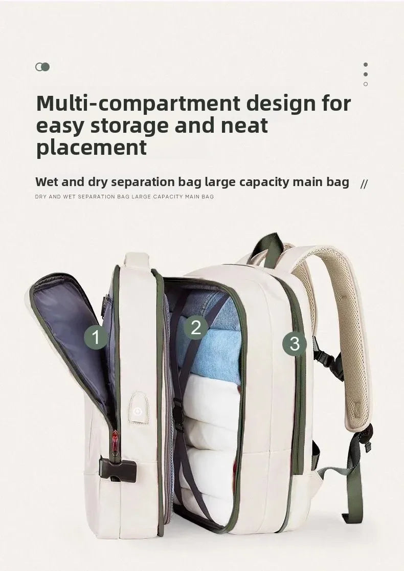 Mochila de viagem expansível de grande capacidade, bolsa de ombro dupla para viagens de negócios, montanhismo e transporte de computador