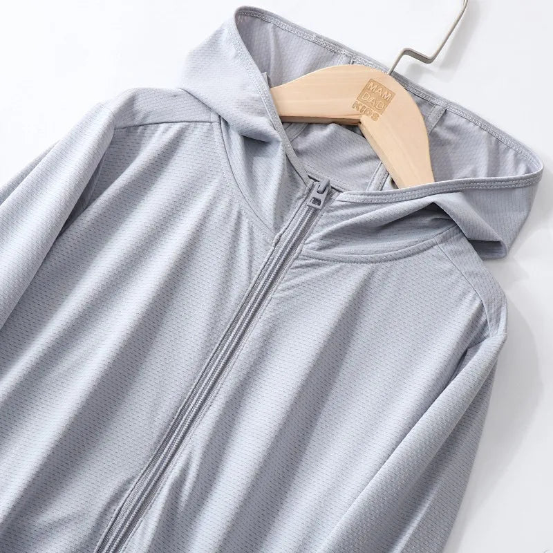 Chegou novo verão Crianças menina menino protetor solar roupas crianças bebê top coat adolescente 110-180 3-18year estudantes jaqueta com chapéu