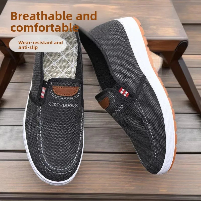 Tênis Casuais Masculinos em Lona Respirável, Slip-On, Resistentes ao Desgaste e Antiderrapantes para Atividades de Lazer na Primavera e Outono em Pequim