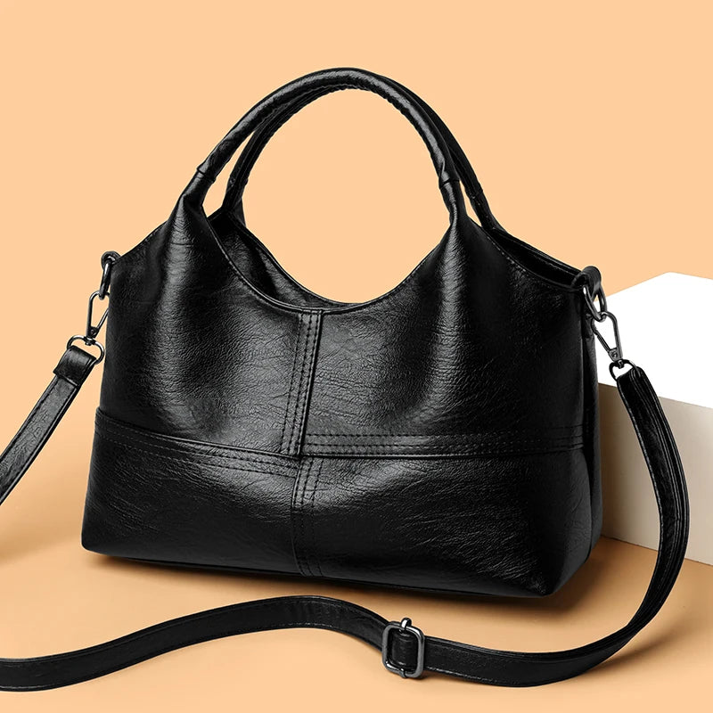 Bolsa, bolsa feminina, 2025 nova bolsa de couro macio moderna e simples, bolsa mãe de meia-idade, versátil de ombro único cr