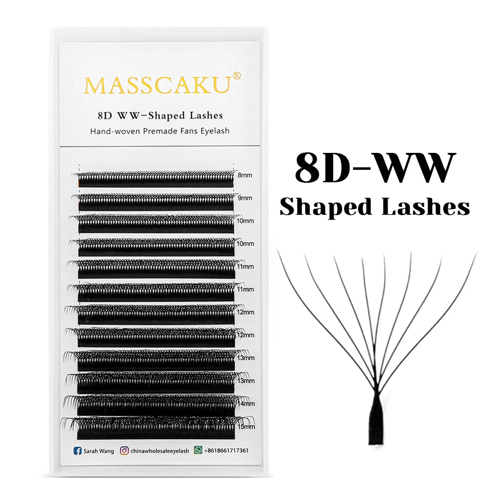Masscaku floração automática em forma de w, flor 3d 4d 5d 6d 7d 8d, fãs pré-fabricados, extensões de cílios naturais, macios, individuais