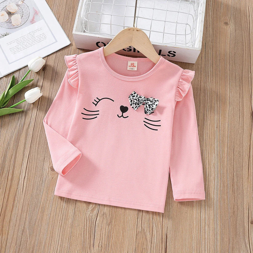 Primavera outono meninas camiseta de algodão topos para crianças dos desenhos animados camisas manga longa blusa do bebê da criança roupas inferiores