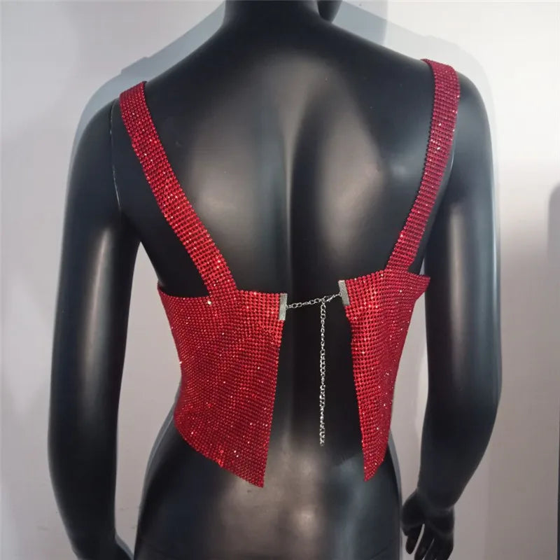2025 glitter boate sem costas strass regata feminina sexy metal cristal diamantes lantejoulas noite clube festa wear topo de colheita