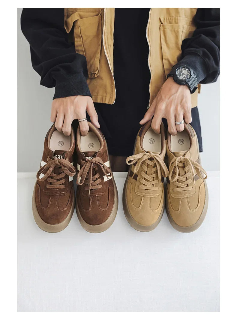 Sapatos de tabuleiro casuais de sola grossa para homens sola grossa sapatos casuais tênis de couro tudo sola macia dentro aumentar sapatos