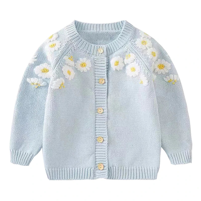 Little maven bebê meninas camisola linda luz azul roupas casuais outono crianças cardigan casaco bonito para crianças 2-7 anos