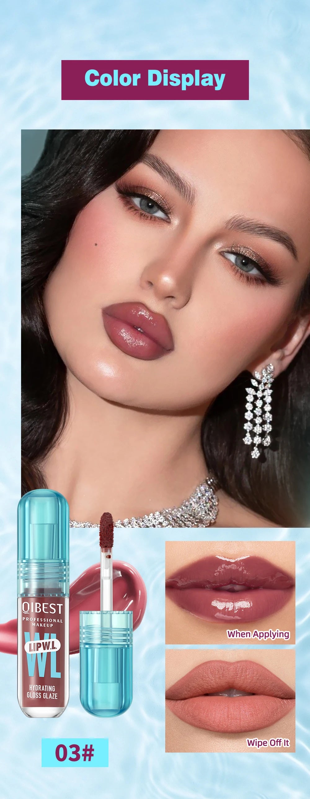 Brilho Labial Cristal QIBEST, Glaze Labial Hidratante de Longa Duração, Gloss Hidratante para Lábios